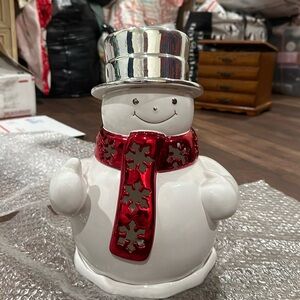 Bath&Body Works large snowman ⛄️ red scarf 🧣 3wick ceramic candle holder